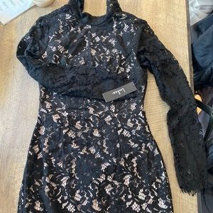 Lulu’s Black Lace Backless Long Sleeve Mini Dress